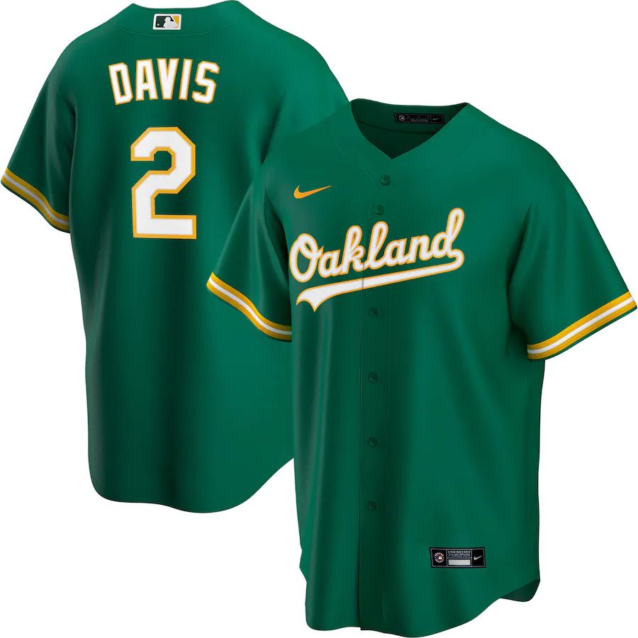 Mens Oakland Athletics #2 Khris Davis Nike Green Official Replica Player MLB Jerseys->oakland athletics->MLB Jersey